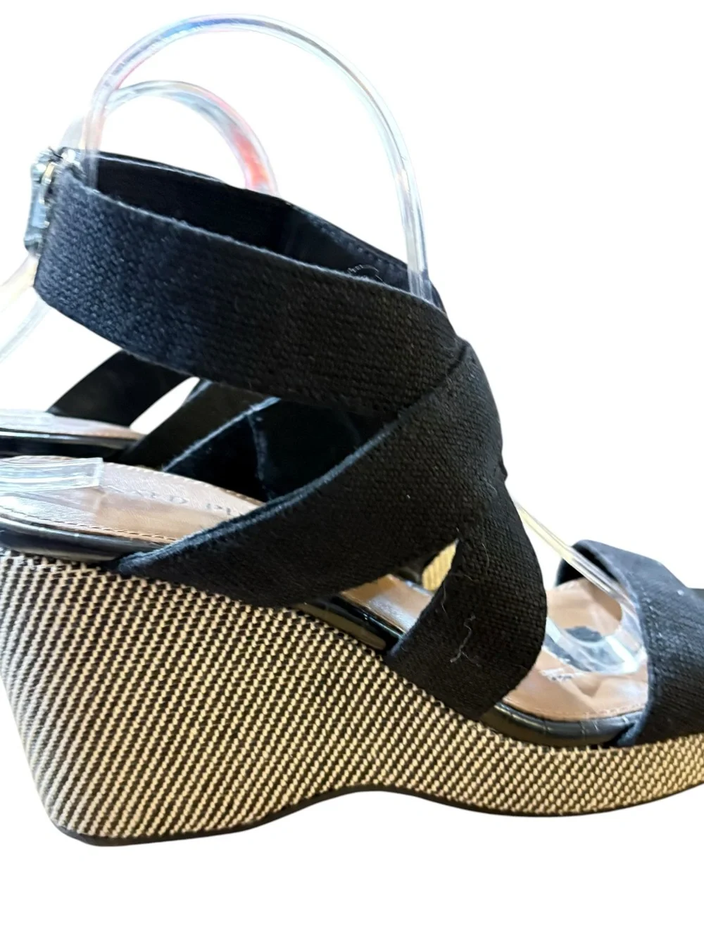 Donald J. Pliner Black Crisscross Fabric Wedge Sandals sz 9.5